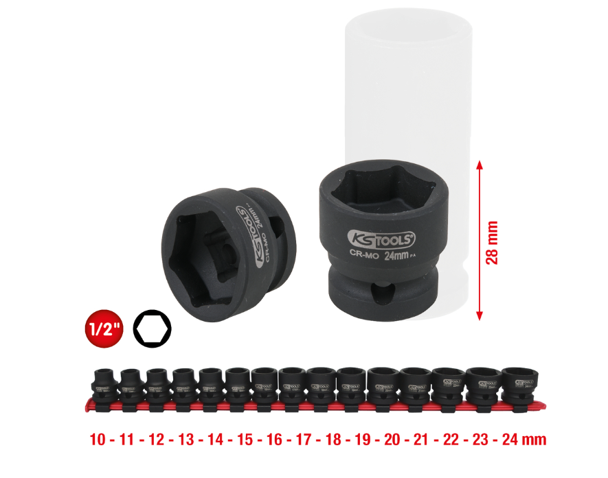 Набор шестигранных ударных торцевых головок 1/2", коротких, 15 шт